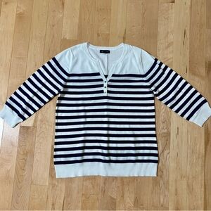 Jessica V-Neck Sweater with Navy and White Stripes